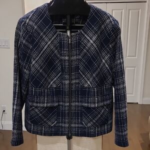 Halogen Women's Navy White Plaid Tweed Jacket 18W